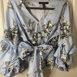 White House Black Market Ruffle Sleeve Poplin Blouse Size 10